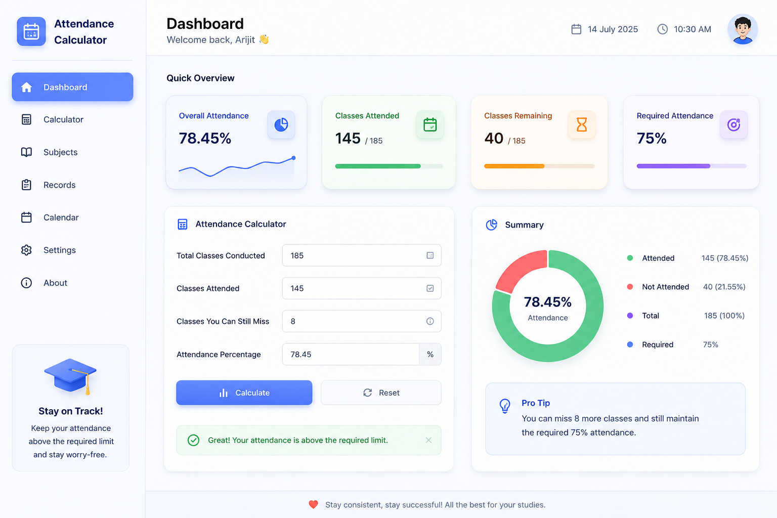 Attendance calculator preview
